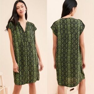 by Anthropologie Rachel Snakeskin Printed Tunic Shift Dress in Green‎ Size XS